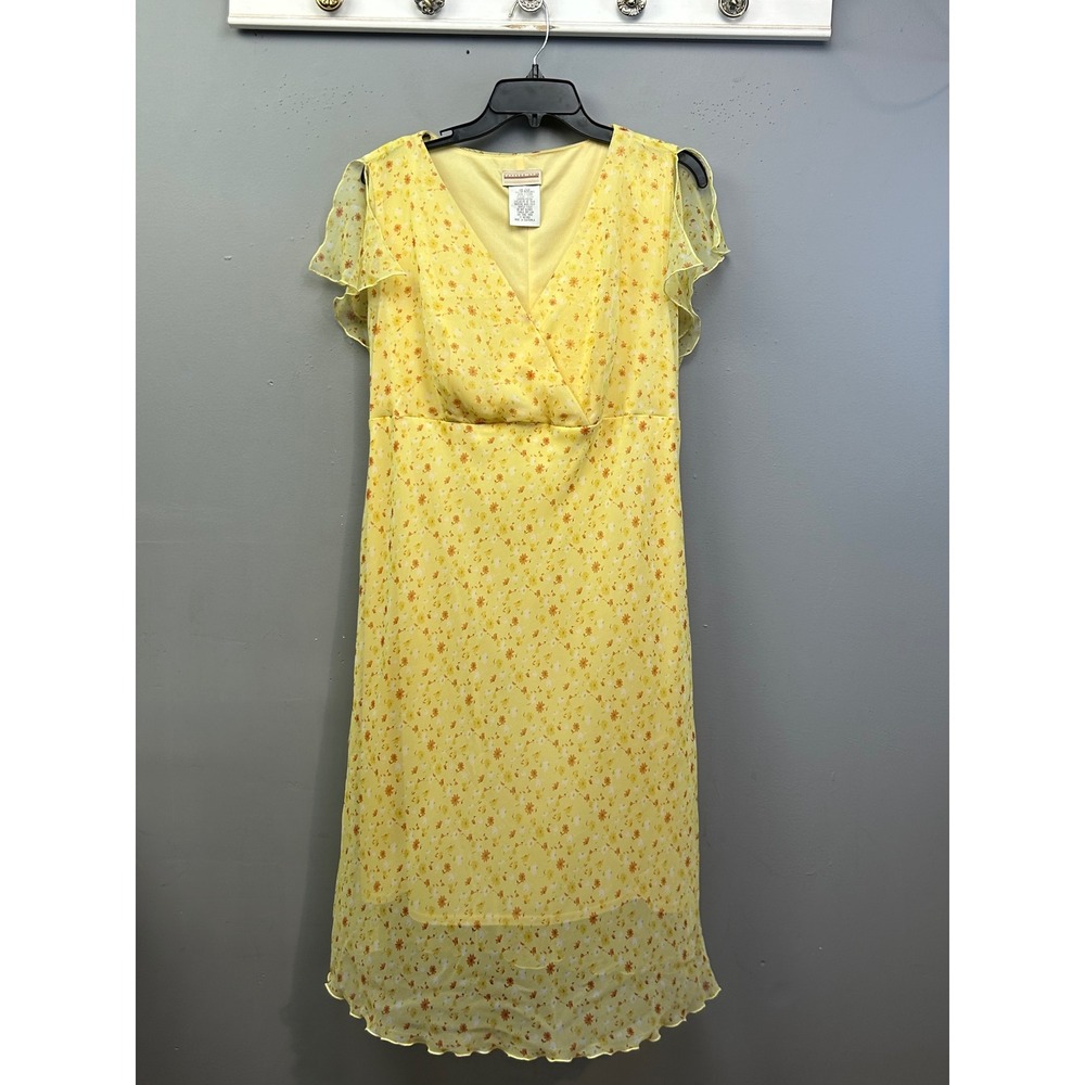 Expression SQ Dress Womens‎ 18W Yellow Floral Surplice Flutter Sleeve Midi Y2k